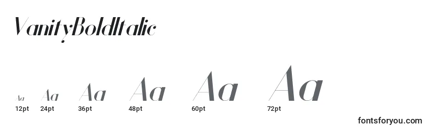 VanityBoldItalic Font Sizes