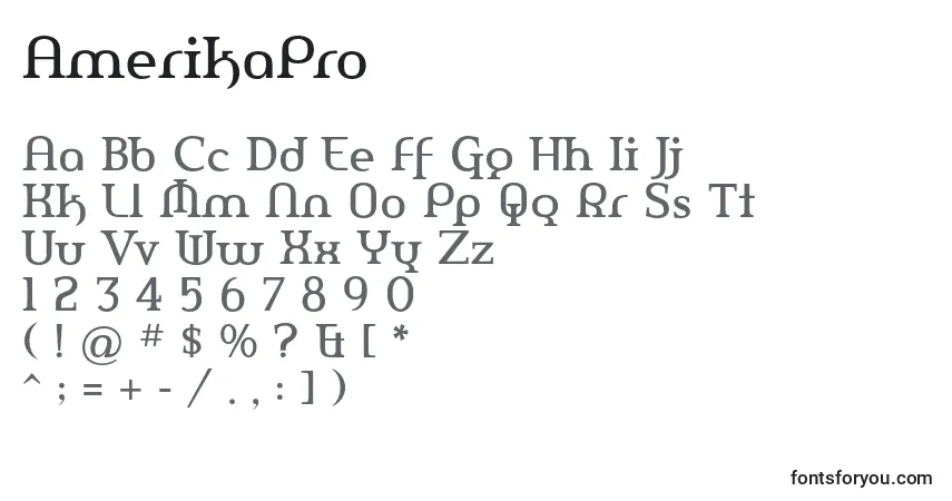 Schriftart AmerikaPro (57797) – Alphabet, Zahlen, spezielle Symbole