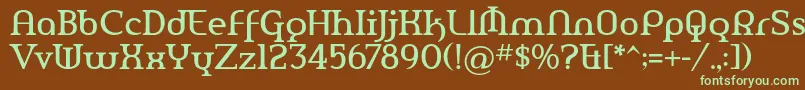 フォントAmerikaPro – 緑色の文字が茶色の背景にあります。