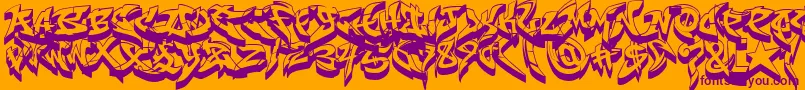 RaseoneFat3D-fontti – violetit fontit oranssilla taustalla