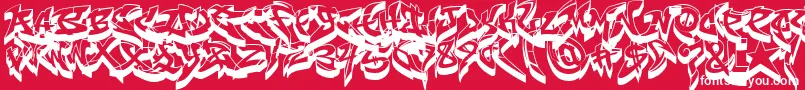 RaseoneFat3D-Schriftart – Weiße Schriften auf rotem Hintergrund