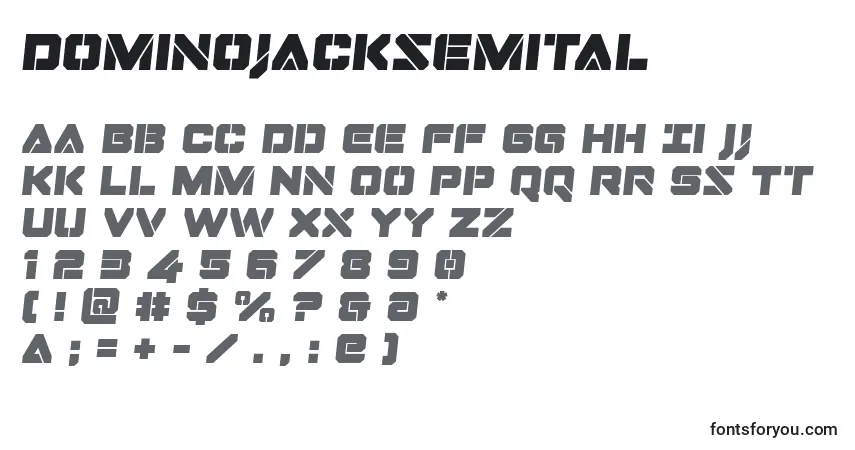 Schriftart Dominojacksemital – Alphabet, Zahlen, spezielle Symbole