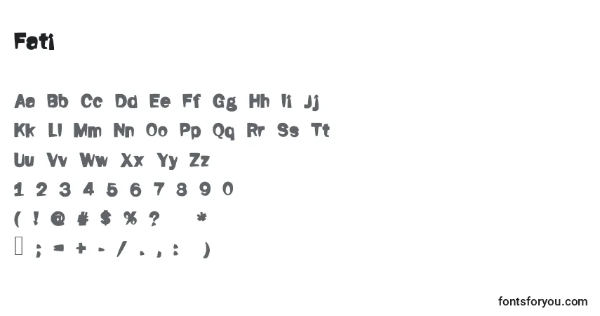 Czcionka Fati – alfabet, cyfry, specjalne znaki