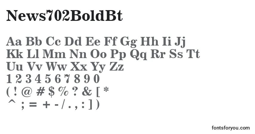 A fonte News702BoldBt – alfabeto, números, caracteres especiais
