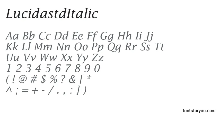 A fonte LucidastdItalic – alfabeto, números, caracteres especiais
