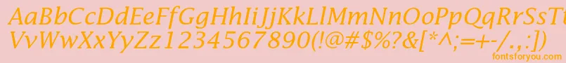 フォントLucidastdItalic – オレンジの文字がピンクの背景にあります。