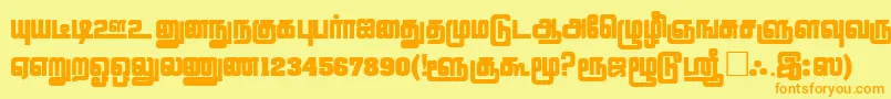 フォントLathangiPlain – オレンジの文字が黄色の背景にあります。