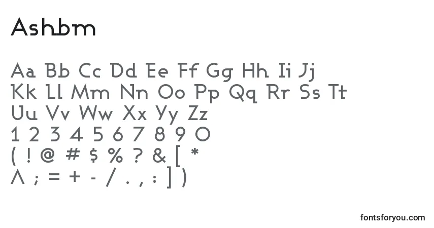 Schriftart Ashbm – Alphabet, Zahlen, spezielle Symbole