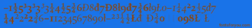 フォントGilgameshOsFiguresLetPlain.1.0 – 茶色の文字が青い背景にあります。