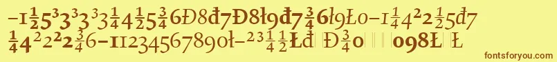 フォントGilgameshOsFiguresLetPlain.1.0 – 茶色の文字が黄色の背景にあります。