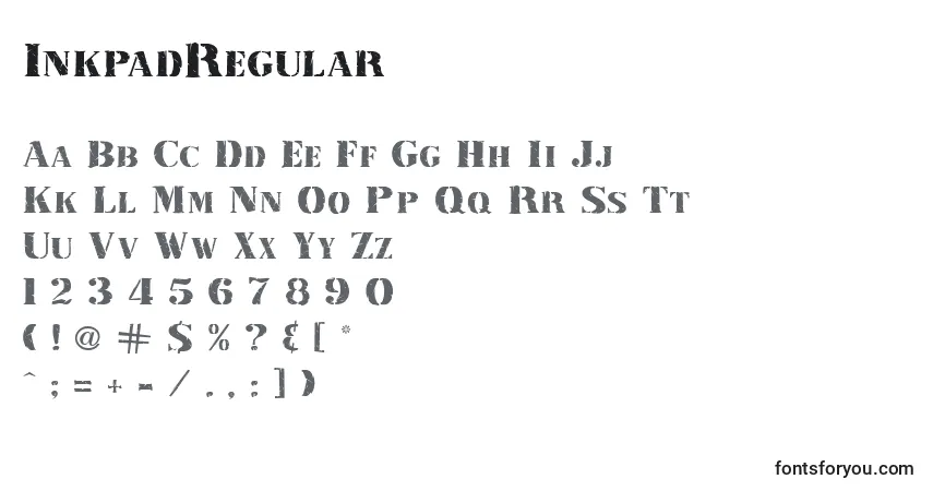 Schriftart InkpadRegular – Alphabet, Zahlen, spezielle Symbole