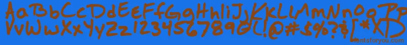 フォントJasonsharpie – 茶色の文字が青い背景にあります。