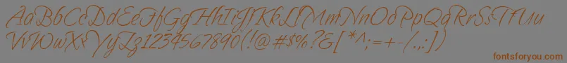 フォントSandytexthmk – 茶色の文字が灰色の背景にあります。
