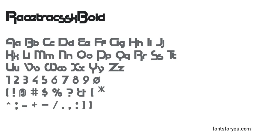 Schriftart RacetracsskBold – Alphabet, Zahlen, spezielle Symbole