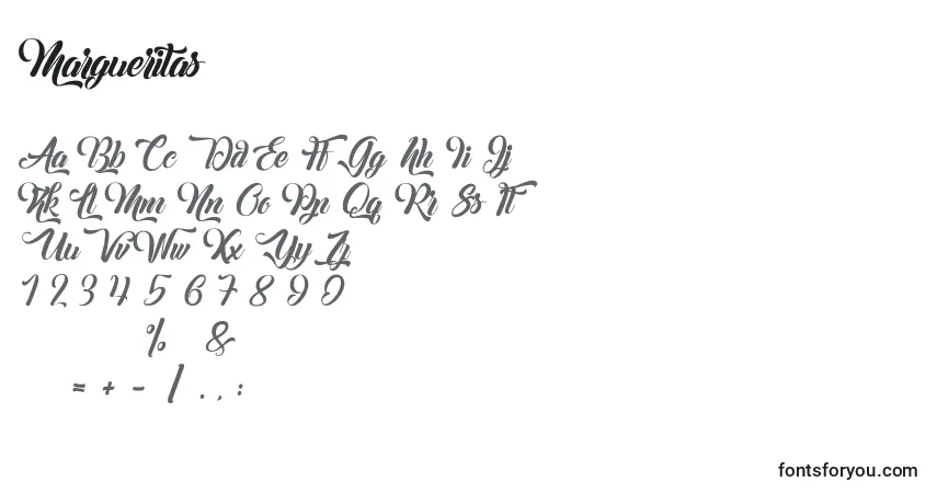 Schriftart Margueritas – Alphabet, Zahlen, spezielle Symbole