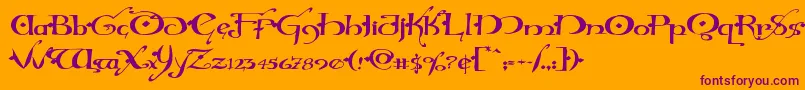 Hollyjinglesolidexpand-Schriftart – Violette Schriften auf orangefarbenem Hintergrund