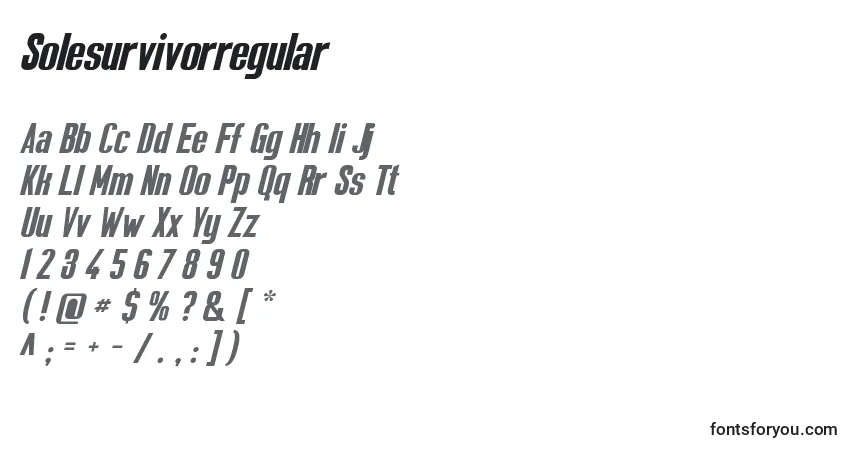 Czcionka Solesurvivorregular – alfabet, cyfry, specjalne znaki