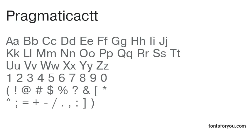 A fonte Pragmaticactt – alfabeto, números, caracteres especiais