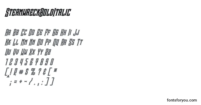 A fonte SteamwreckBoldItalic – alfabeto, números, caracteres especiais