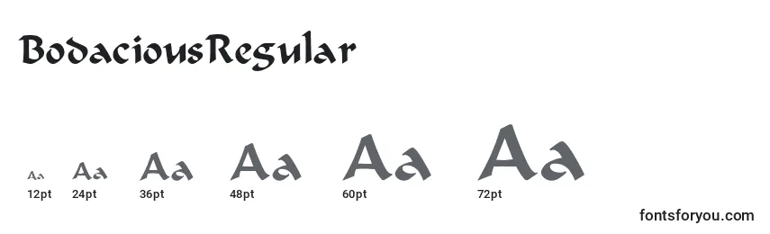 Размеры шрифта BodaciousRegular