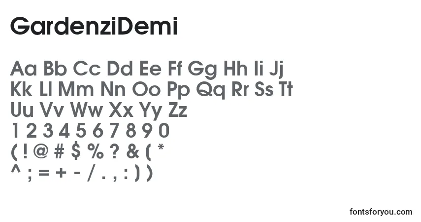 Czcionka GardenziDemi – alfabet, cyfry, specjalne znaki