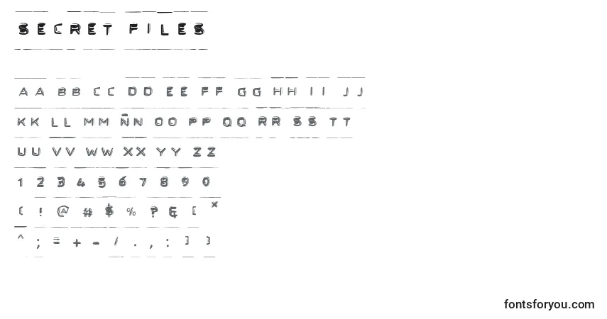 Czcionka Secret Files – alfabet, cyfry, specjalne znaki