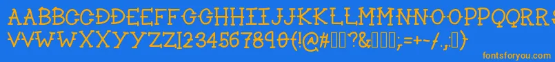 フォントLakeside – オレンジ色の文字が青い背景にあります。