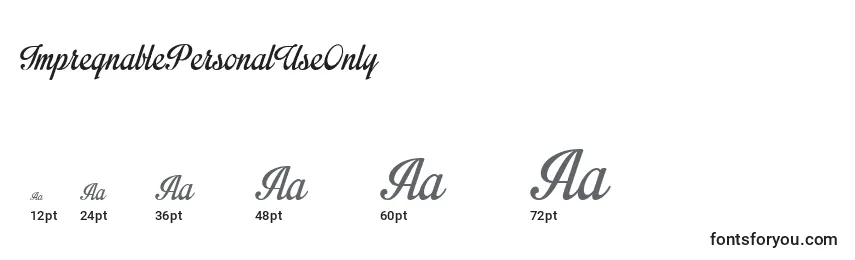 ImpregnablePersonalUseOnly Font Sizes