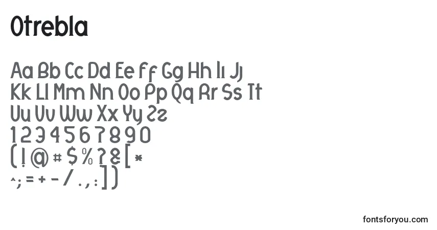 Schriftart Otrebla – Alphabet, Zahlen, spezielle Symbole