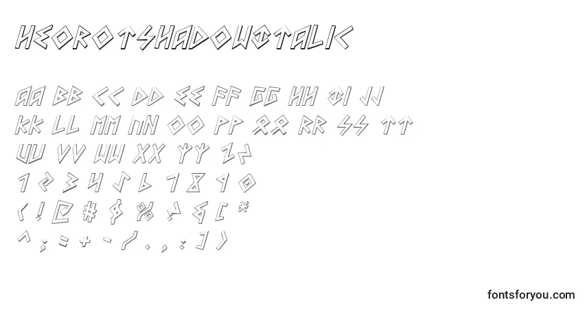 Шрифт HeorotShadowItalic – алфавит, цифры, специальные символы