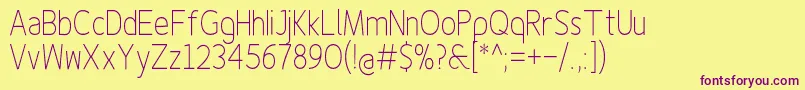 Finenessproextralightcond Font – Purple Fonts on Yellow Background
