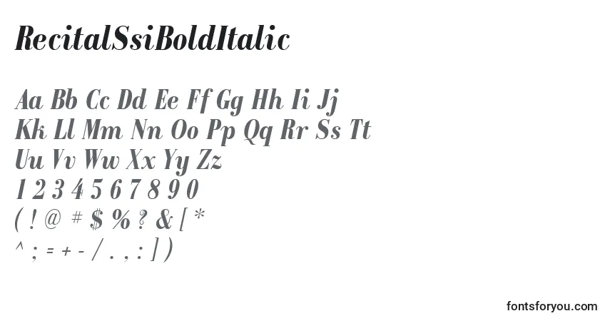 A fonte RecitalSsiBoldItalic – alfabeto, números, caracteres especiais