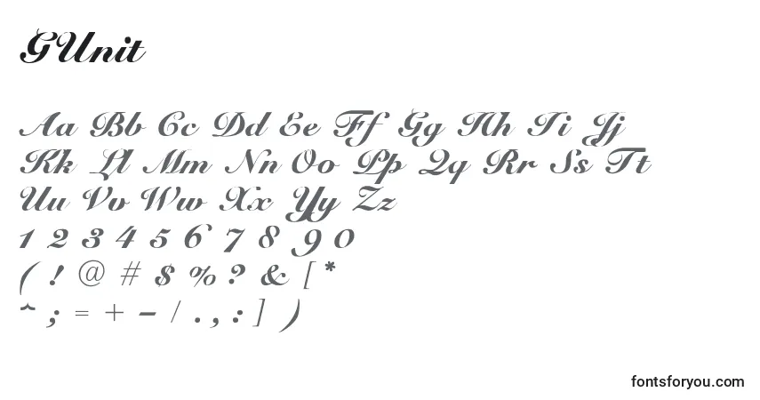 Schriftart GUnit – Alphabet, Zahlen, spezielle Symbole