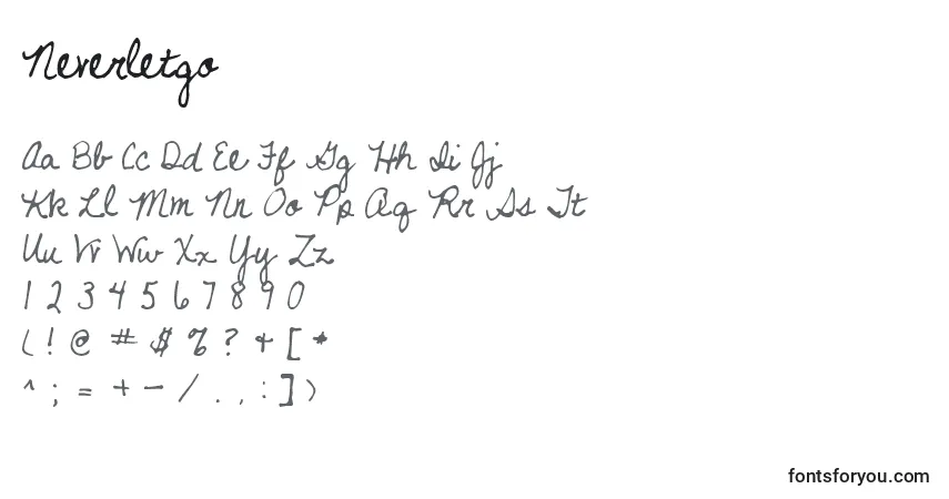 Schriftart Neverletgo – Alphabet, Zahlen, spezielle Symbole