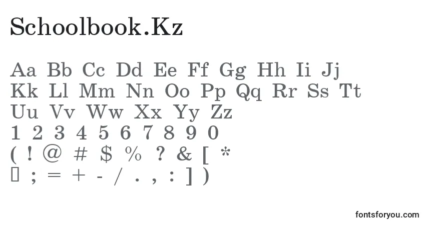 A fonte Schoolbook.Kz – alfabeto, números, caracteres especiais