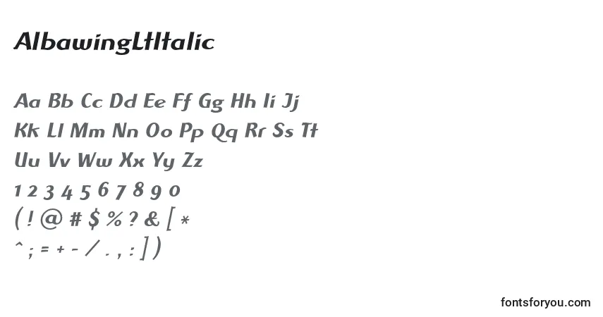 A fonte AlbawingLtItalic – alfabeto, números, caracteres especiais