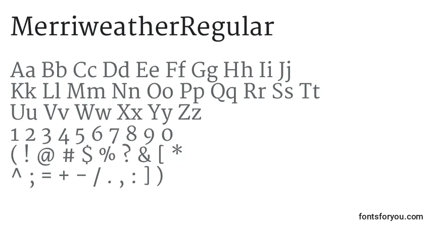 MerriweatherRegular-fontti – aakkoset, numerot, erikoismerkit