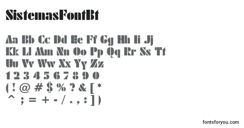 A fonte SistemasFontBt – alfabeto, números, caracteres especiais