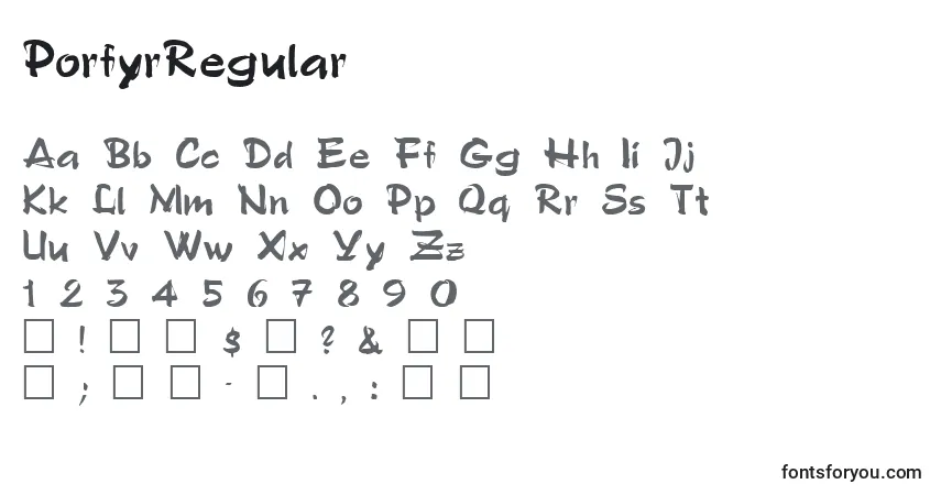 A fonte PorfyrRegular – alfabeto, números, caracteres especiais