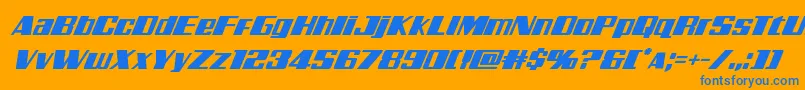 Galacticstormsuperital-Schriftart – Blaue Schriften auf orangefarbenem Hintergrund