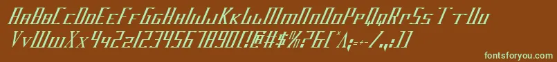 フォントDarkwv2ci – 緑色の文字が茶色の背景にあります。
