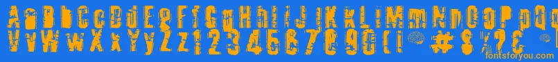 フォントToota ffy – オレンジ色の文字が青い背景にあります。