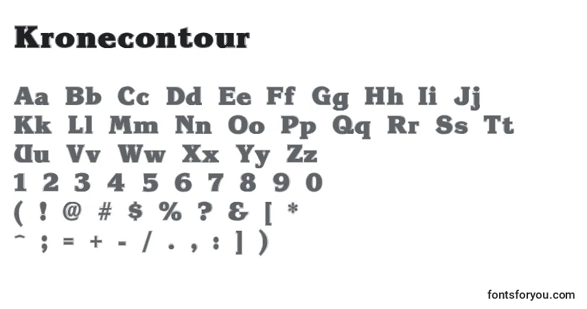 Czcionka Kronecontour – alfabet, cyfry, specjalne znaki