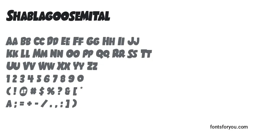 Shablagoosemital-fontti – aakkoset, numerot, erikoismerkit