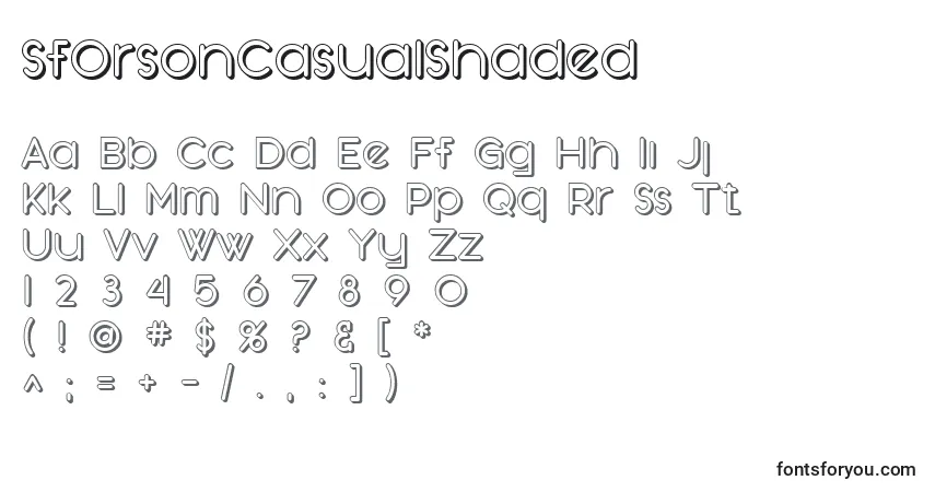 Czcionka SfOrsonCasualShaded – alfabet, cyfry, specjalne znaki