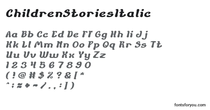 Шрифт ChildrenStoriesItalic – алфавит, цифры, специальные символы
