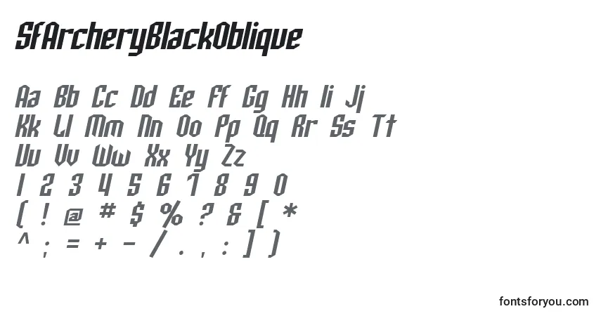 Czcionka SfArcheryBlackOblique – alfabet, cyfry, specjalne znaki