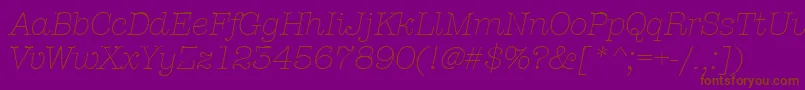 Fonte AmtypewriteritcttLightitalic – fontes marrons em um fundo roxo