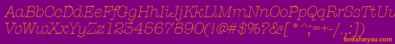 AmtypewriteritcttLightitalic-fontti – oranssit fontit violetilla taustalla