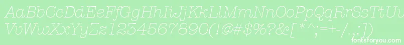 Fonte AmtypewriteritcttLightitalic – fontes brancas em um fundo verde